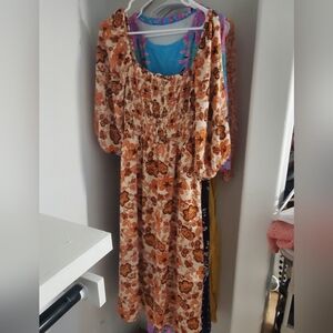 Floral Orange Women's Dress Off Shoulder